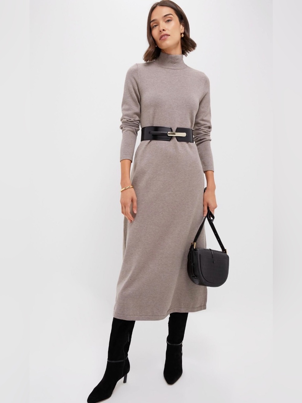 Tuckernuck Taupe Mock-Neck Long-Sleeve Knit Midi Dress